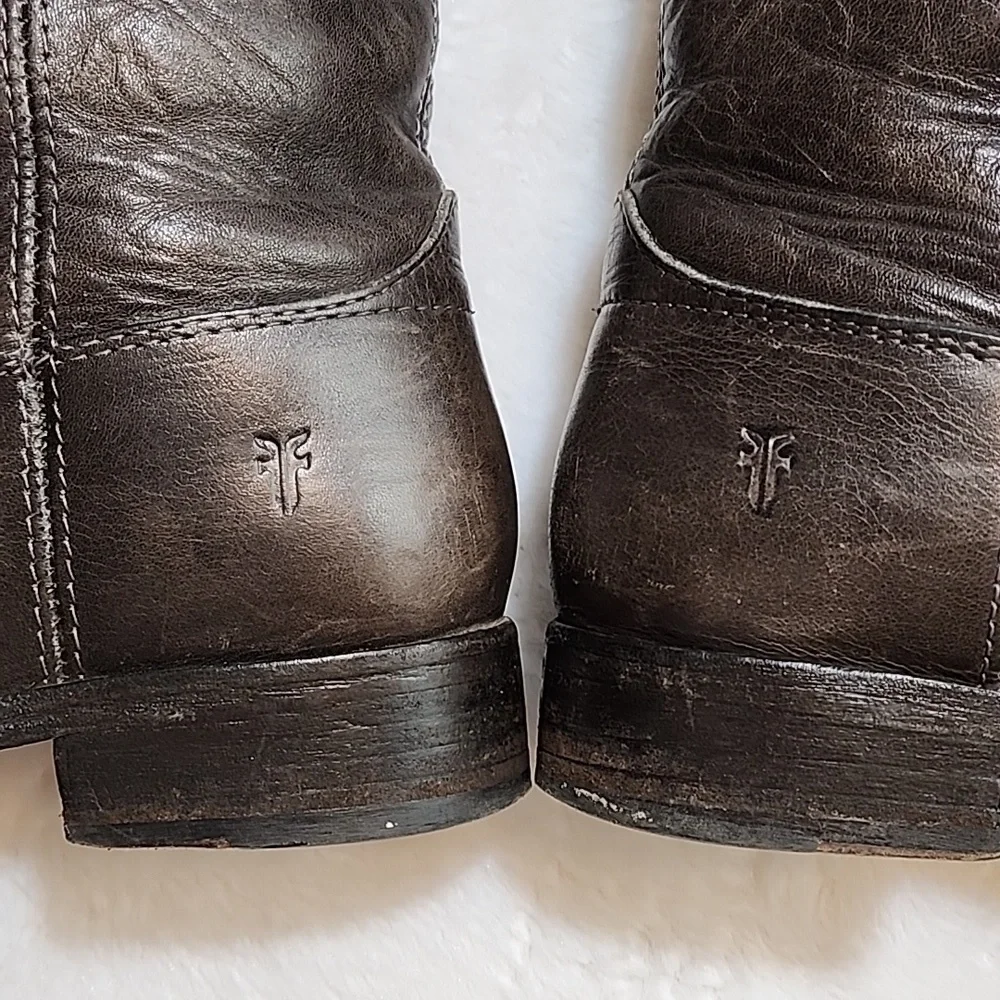 Frye Melissa Tall Western Riding Lug Boots Gray Leather Sz 6.5